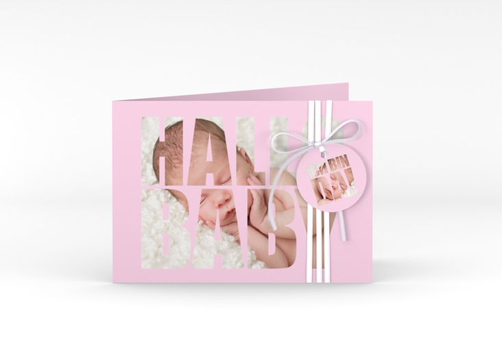 Geburtskarte Wunderlich A6 Klappkarte quer rosa hochglanz