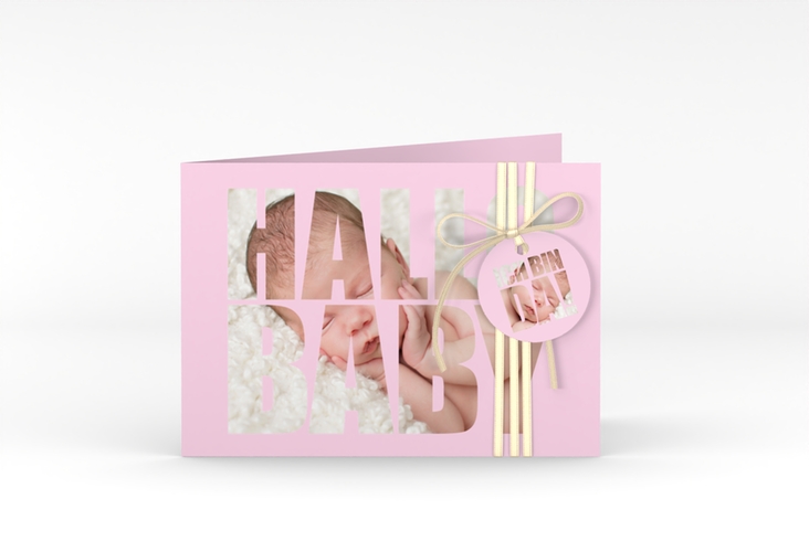 Geburtskarte Wunderlich A6 Klappkarte quer rosa hochglanz