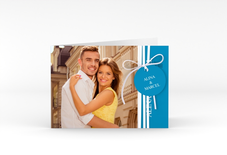 Hochzeitseinladung Classic A6 Klappkarte quer blau