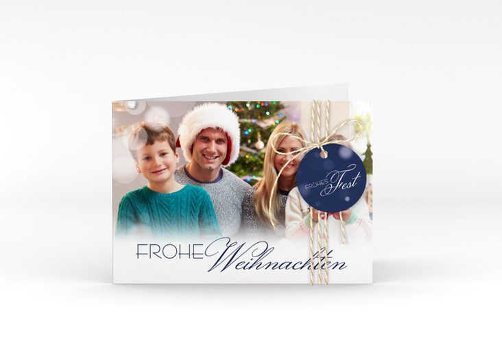 Weihnachtskarte Familienzeit A6 Klappkarte quer blau hochglanz zum Personalisieren mit Familienfoto
