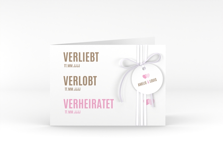 Hochzeitseinladung Couple A6 Klappkarte quer rosa