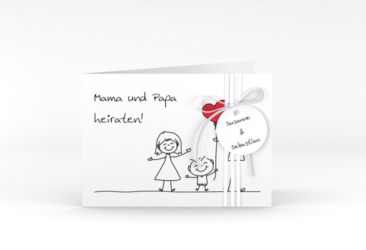 Hochzeitseinladung Family A6 Klappkarte quer weiss hochglanz