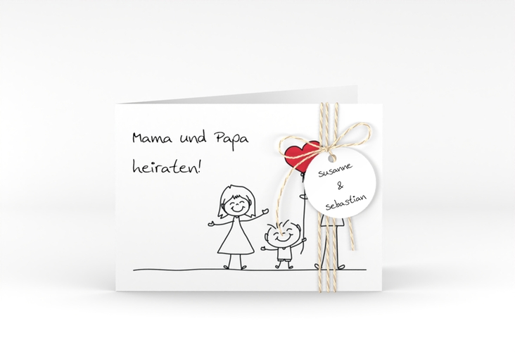 Hochzeitseinladung Family A6 Klappkarte quer weiss hochglanz