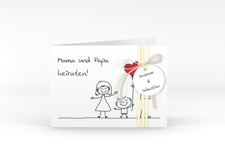 Hochzeitseinladung Family A6 Klappkarte quer weiss hochglanz