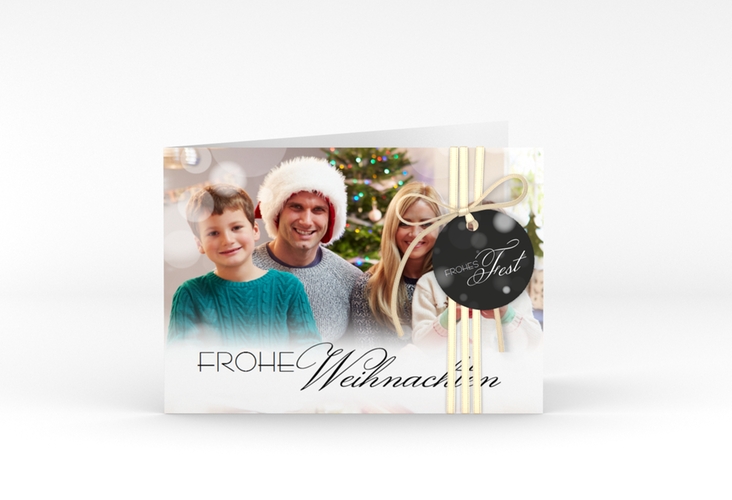 Weihnachtskarte Familienzeit A6 Klappkarte quer schwarz hochglanz
