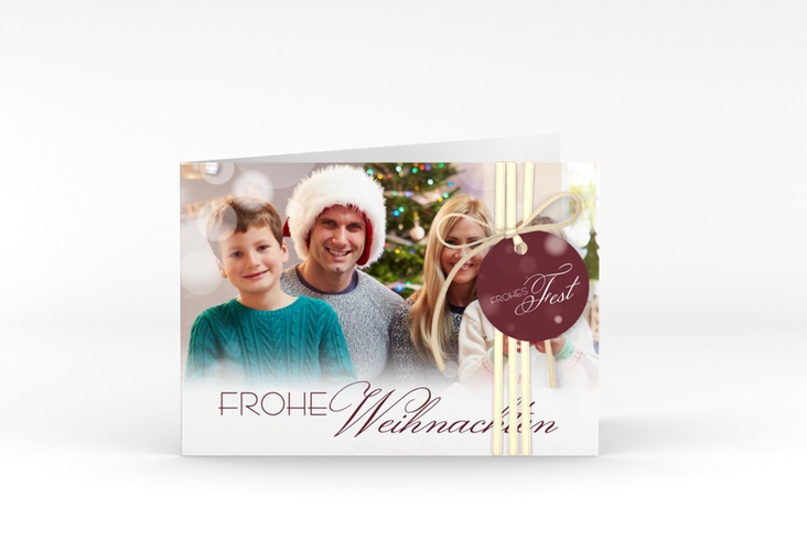 Weihnachtskarte Familienzeit A6 Klappkarte quer rot zum Personalisieren mit Familienfoto