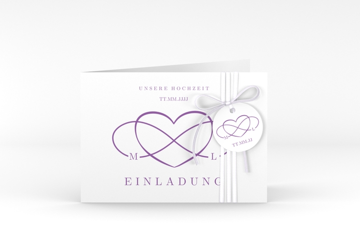 Hochzeitseinladung Infinity A6 Klappkarte quer lila hochglanz