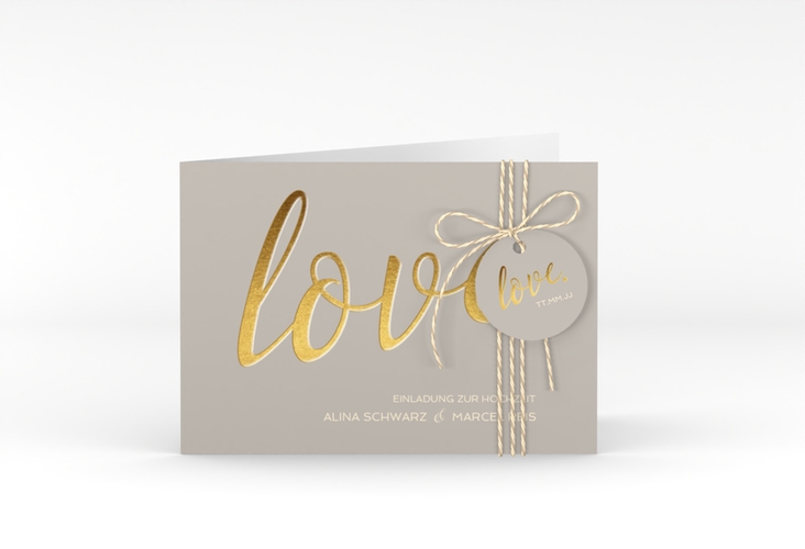 Hochzeitseinladung Glam A6 Klappkarte quer grau hochglanz
