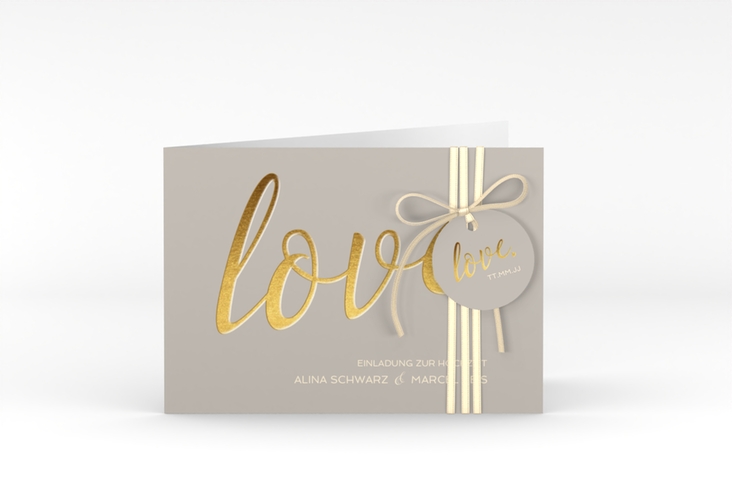 Hochzeitseinladung Glam A6 Klappkarte quer grau hochglanz