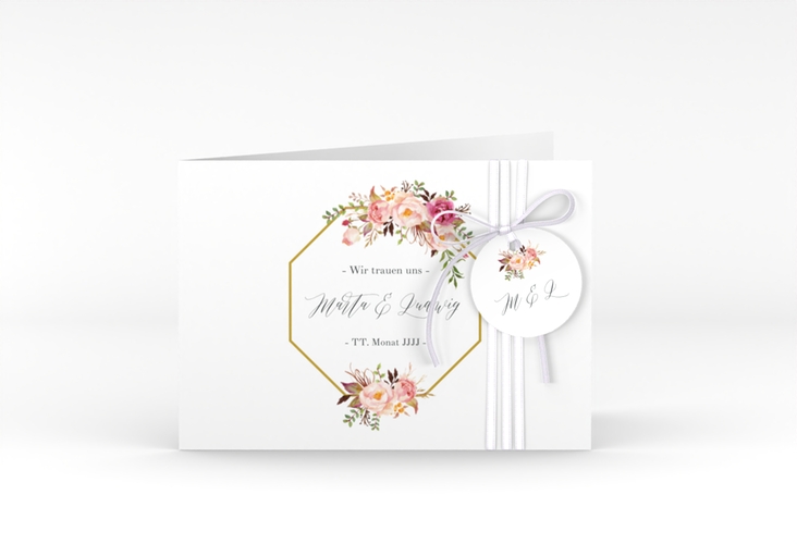 Hochzeitseinladung Prachtvoll A6 Klappkarte quer weiss hochglanz