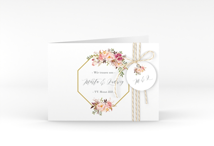 Hochzeitseinladung Prachtvoll A6 Klappkarte quer weiss hochglanz