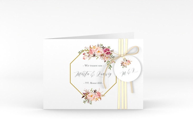 Hochzeitseinladung Prachtvoll A6 Klappkarte quer weiss hochglanz