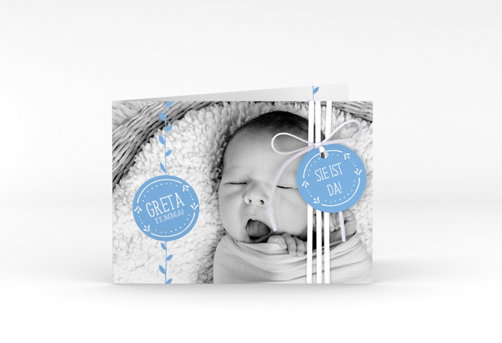 Geburtskarte Unikat A6 Klappkarte quer blau hochglanz