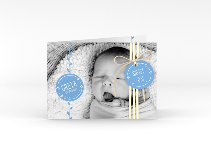 Geburtskarte Unikat A6 Klappkarte quer blau hochglanz