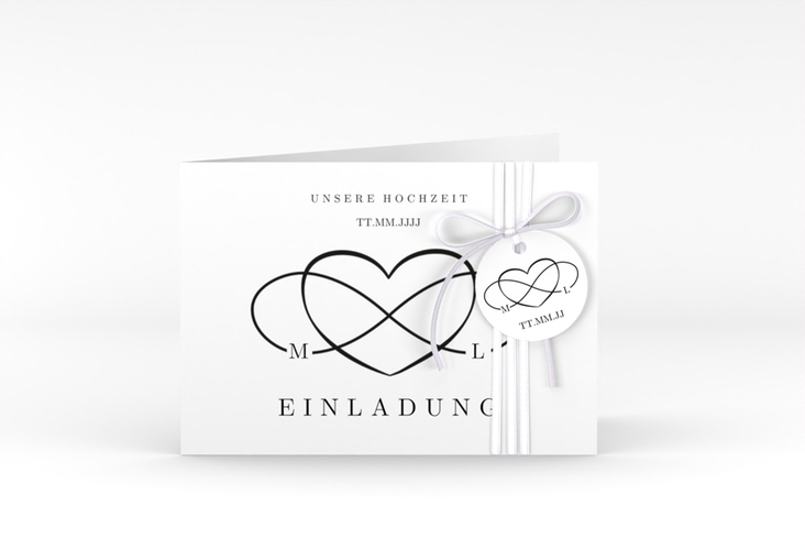 Hochzeitseinladung Infinity A6 Klappkarte quer schwarz