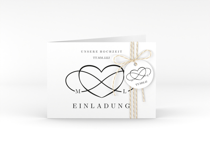 Hochzeitseinladung Infinity A6 Klappkarte quer schwarz
