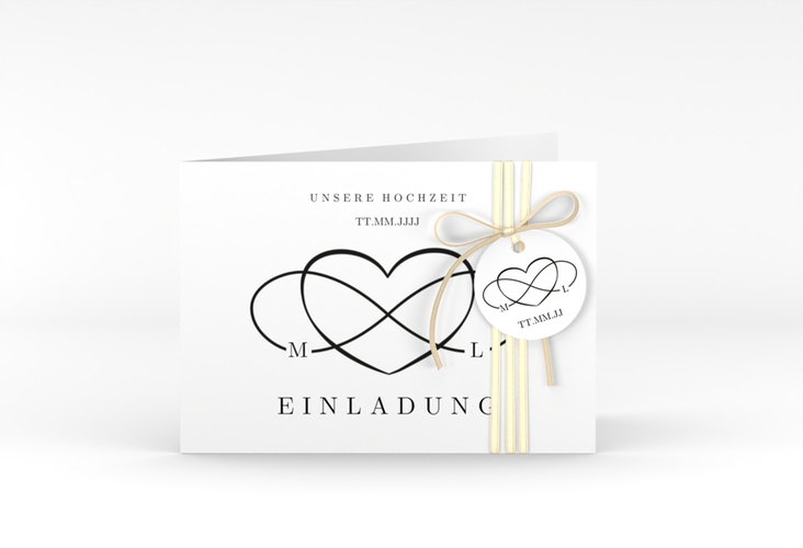 Hochzeitseinladung Infinity A6 Klappkarte quer schwarz