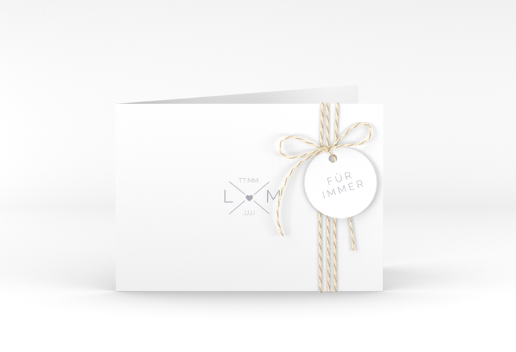 Hochzeitseinladung Initials A6 Klappkarte quer grau mit Initialen im minimalistischen Design