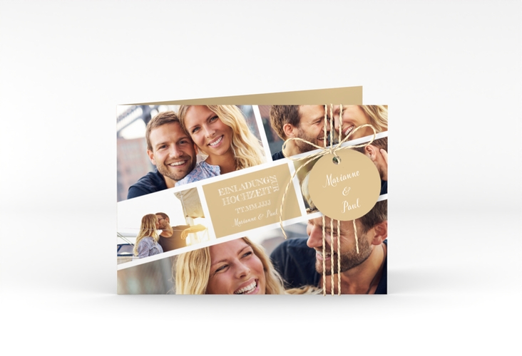 Hochzeitseinladung Rise A6 Klappkarte quer beige hochglanz