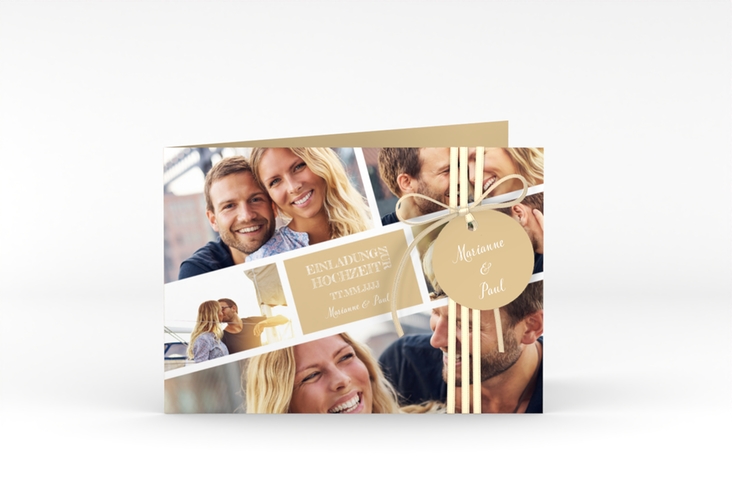 Hochzeitseinladung Rise A6 Klappkarte quer beige hochglanz