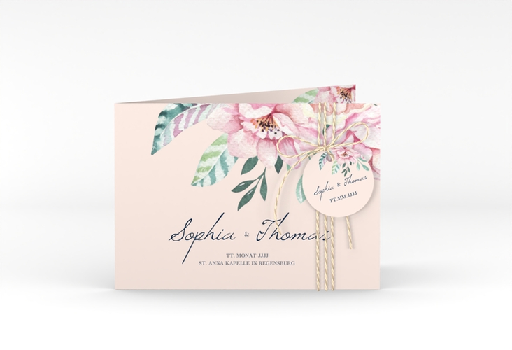 Hochzeitseinladung Blooming A6 Klappkarte quer rosa hochglanz