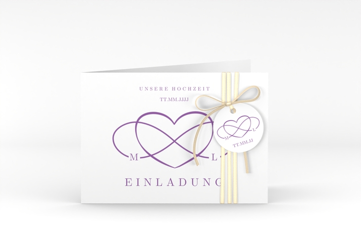 Hochzeitseinladung Infinity A6 Klappkarte quer lila