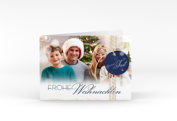Weihnachtskarte Familienzeit A6 Klappkarte quer blau