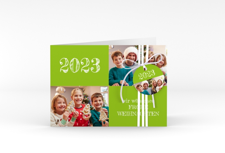 Weihnachtskarte Besinnlichkeit A6 Klappkarte quer gruen zum Personalisieren mit Jahreszahl