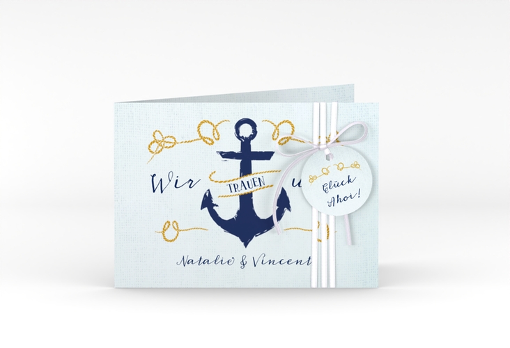 Hochzeitseinladung Anker A6 Klappkarte quer tuerkis hochglanz