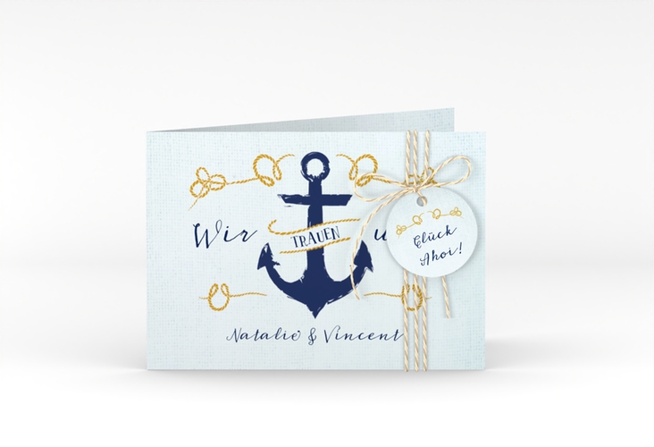 Hochzeitseinladung Anker A6 Klappkarte quer hochglanz