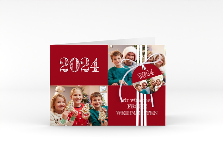 Weihnachtskarte Besinnlichkeit A6 Klappkarte quer rot zum Personalisieren mit Jahreszahl