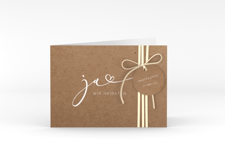 Hochzeitseinladung Jawort A6 Klappkarte quer Kraftpapier hochglanz modern minimalistisch mit veredelter Aufschrift