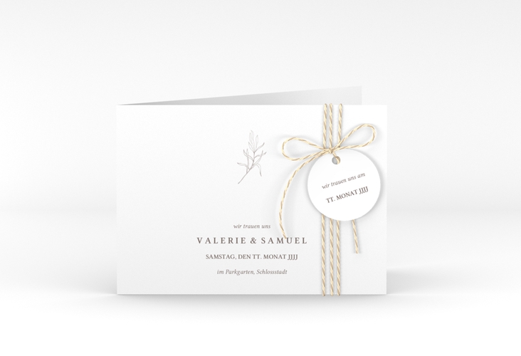 Hochzeitseinladung Ivy A6 Klappkarte quer weiss hochglanz minimalistisch mit kleiner botanischer Illustration