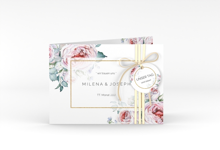Hochzeitseinladung Embrace A6 Klappkarte quer weiss hochglanz