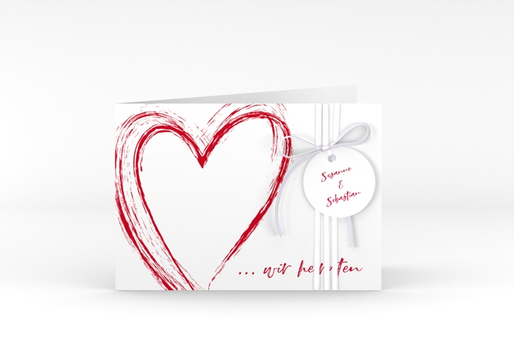 Hochzeitseinladung Liebe A6 Klappkarte quer rot hochglanz