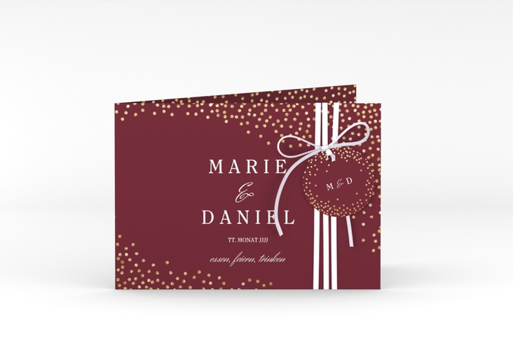 Hochzeitseinladung Glitter A6 Klappkarte quer rot hochglanz