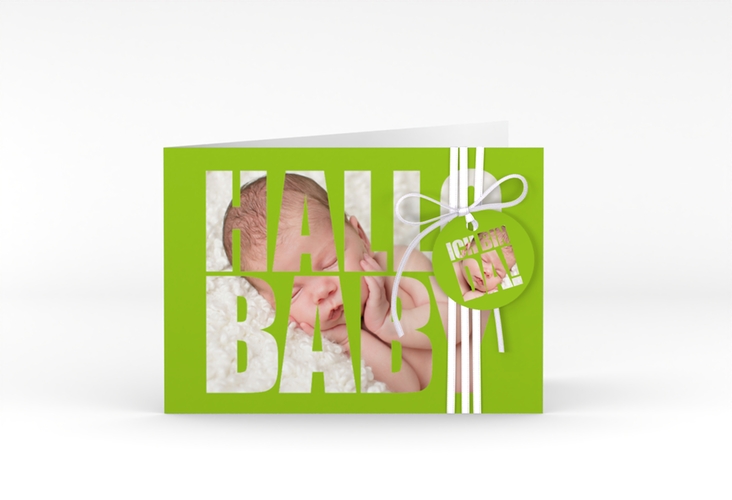 Geburtskarte Wunderlich A6 Klappkarte quer gruen hochglanz