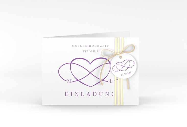 Hochzeitseinladung Infinity A6 Klappkarte quer lila