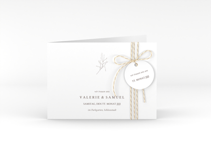 Hochzeitseinladung Ivy A6 Klappkarte quer minimalistisch mit kleiner botanischer Illustration