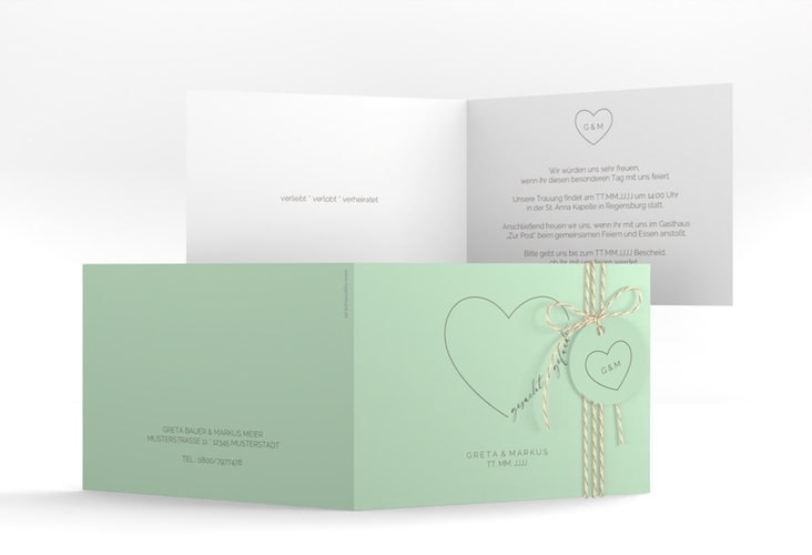 Hochzeitseinladung Lebenstraum A6 Klappkarte quer mint