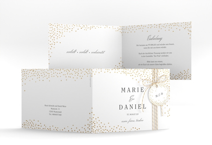 Hochzeitseinladung Glitter A6 Klappkarte quer hochglanz