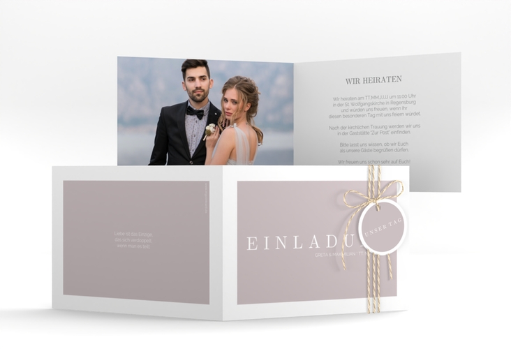 Hochzeitseinladung Simply A6 Klappkarte quer grau hochglanz