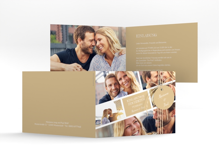 Hochzeitseinladung Rise A6 Klappkarte quer beige hochglanz