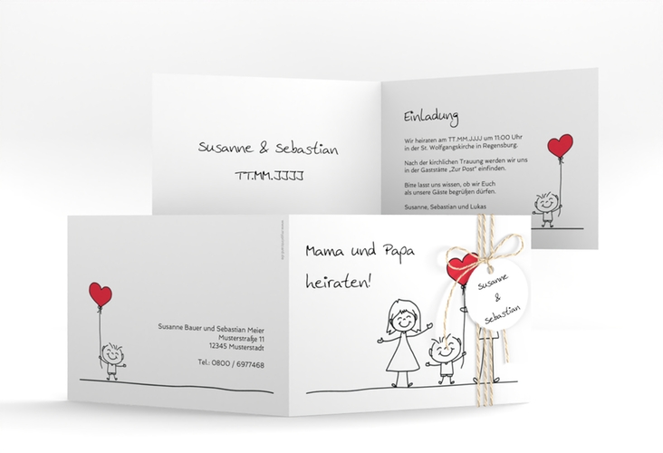 Hochzeitseinladung Family A6 Klappkarte quer weiss hochglanz