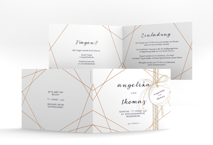 Hochzeitseinladung Asymmetry A6 Klappkarte quer weiss