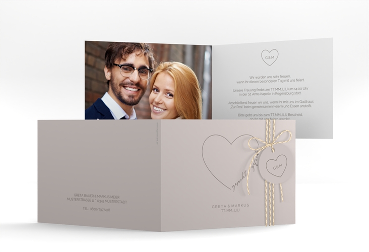 Hochzeitseinladung Lebenstraum A6 Klappkarte quer grau hochglanz