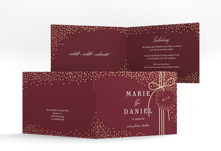 Hochzeitseinladung Glitter A6 Klappkarte quer rot hochglanz