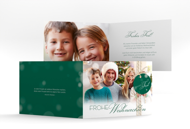 Weihnachtskarte Familienzeit A6 Klappkarte quer gruen zum Personalisieren mit Familienfoto