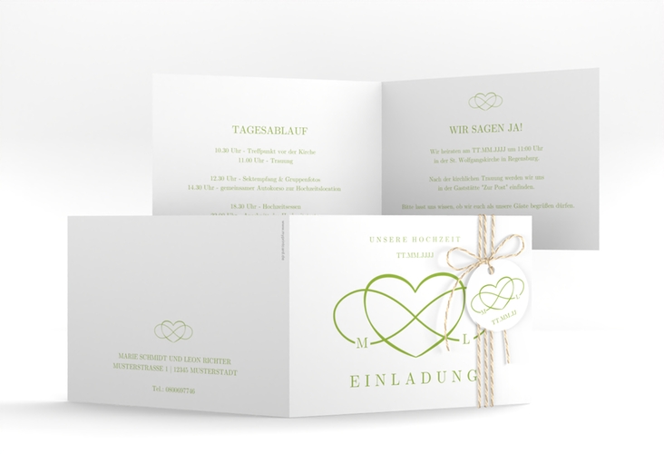 Hochzeitseinladung Infinity A6 Klappkarte quer gruen