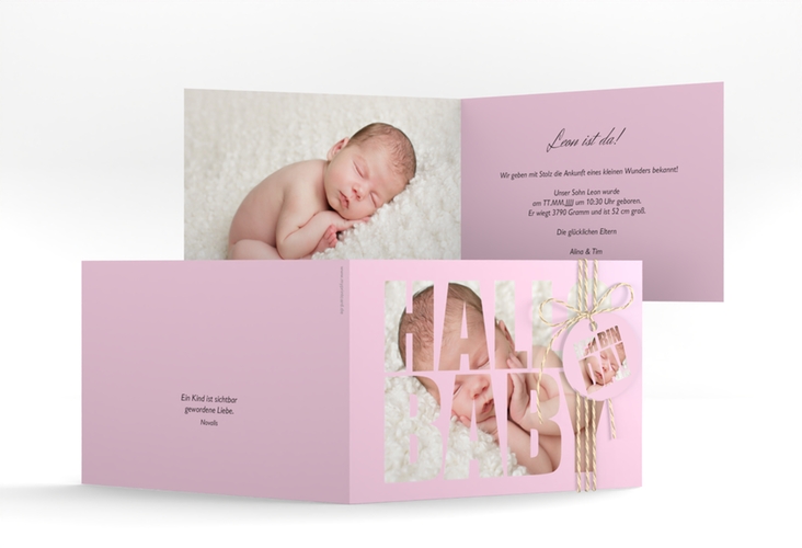 Geburtskarte Wunderlich A6 Klappkarte quer rosa